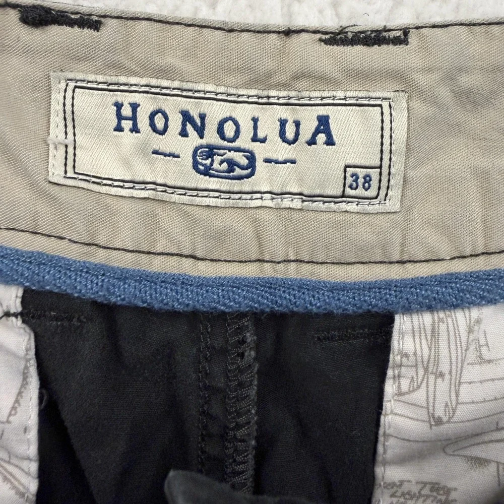 Honolua Cargo Shorts‎ Mens 38 Black 100% Cotton Flat Front 9 Inseam Casual Beach